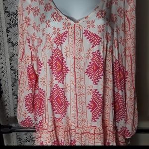 Grand & Green Xl  Pink White Flowy Floral Top Boho
